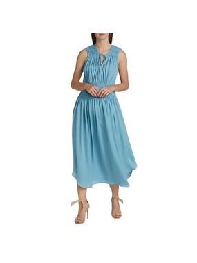 Elie Tahari Shirred Silk Midi-Dress‎ - Florence Blue - Size Medium
